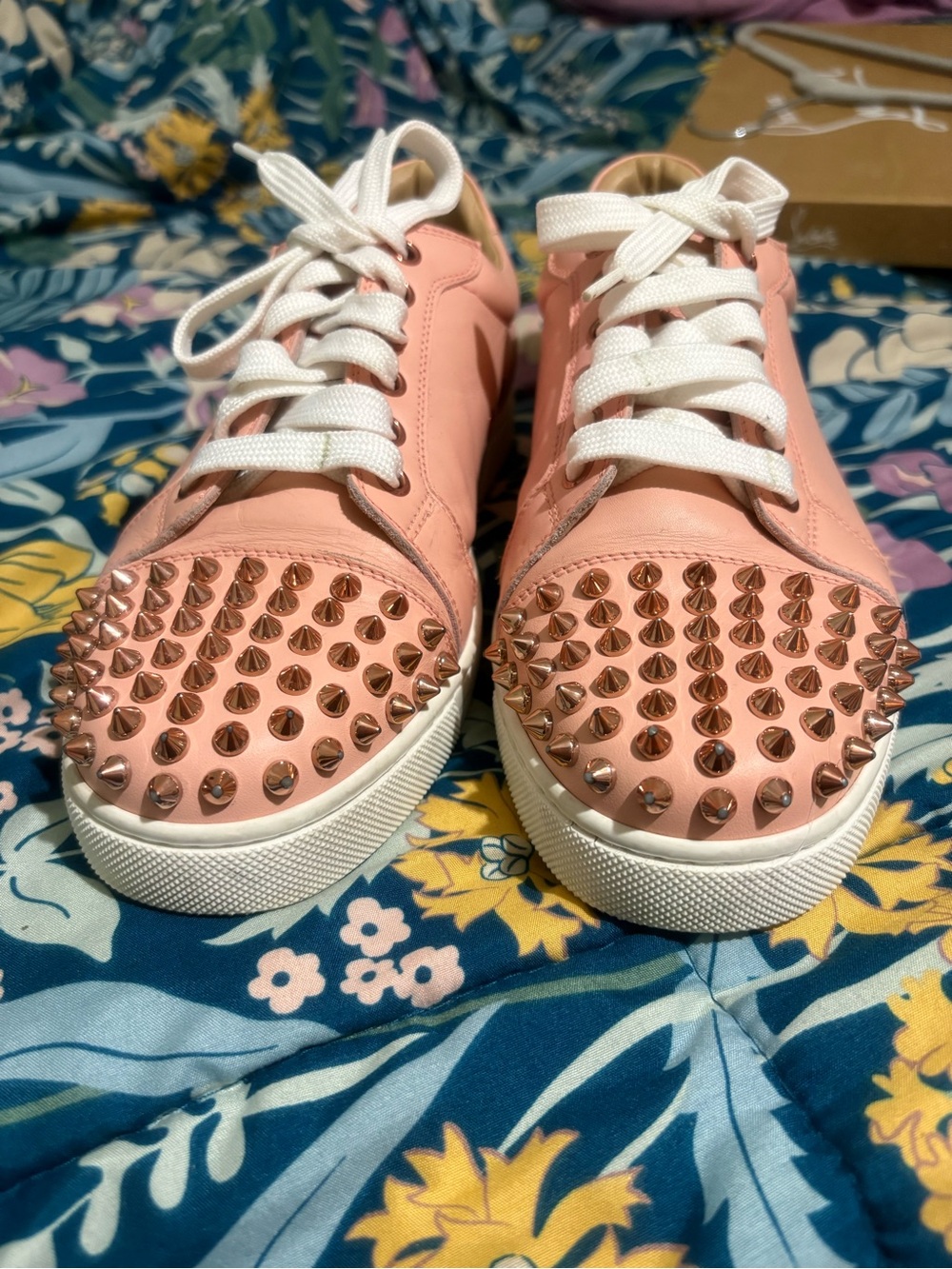 Pink spiked Christian louboutin lace up sneakers